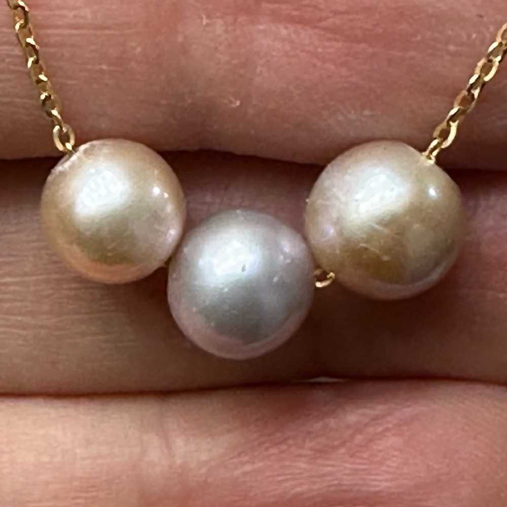 Pink, Purple, & Peach NATURAL Cultured Pearls Floating 14K YG-18 Inch Adjustable